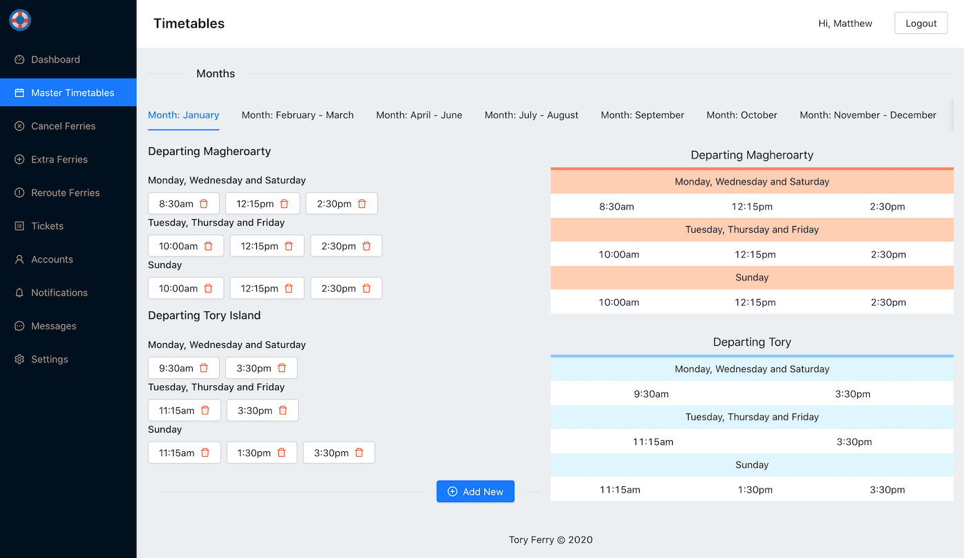 Tory Ferry React Web App